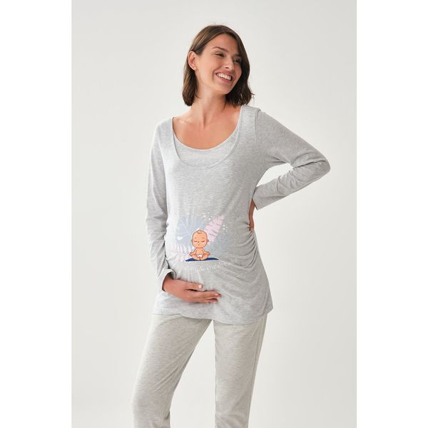 Dagi Dagi Maternity Pajamas Top - Gray - Landscape print