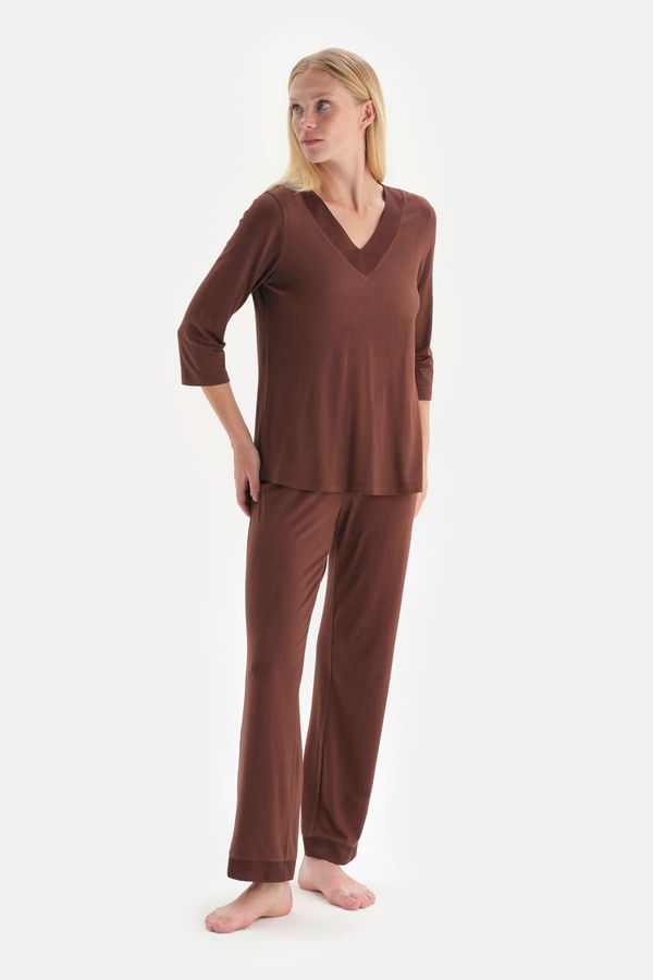 Dagi Dagi Pajama Set - Brown - Plain