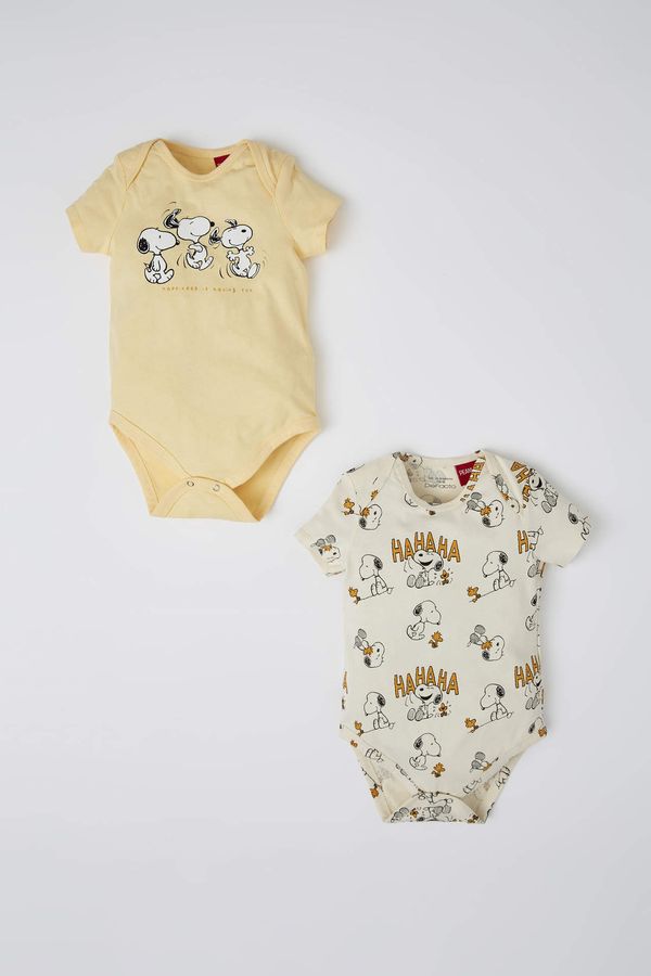 DEFACTO DEFACTO 2 Pack Short Sleeve Snoopy Printed Newborn Bodysuit