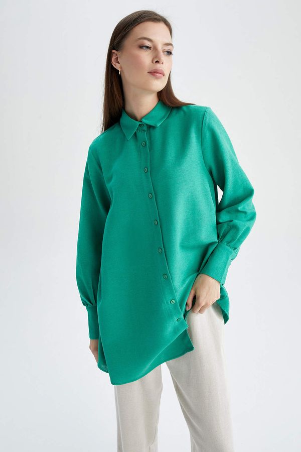 DEFACTO DEFACTO A Cut Shirt Collar Linen Blended Shirt Tunic