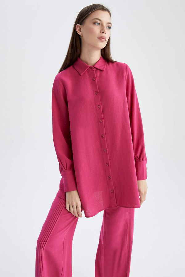 DEFACTO DEFACTO A Cut Shirt Collar Linen Blended Shirt Tunic