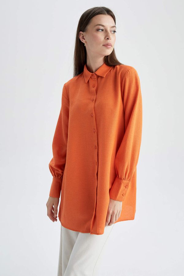 DEFACTO DEFACTO A Cut Shirt Collar Linen Blended Shirt Tunic