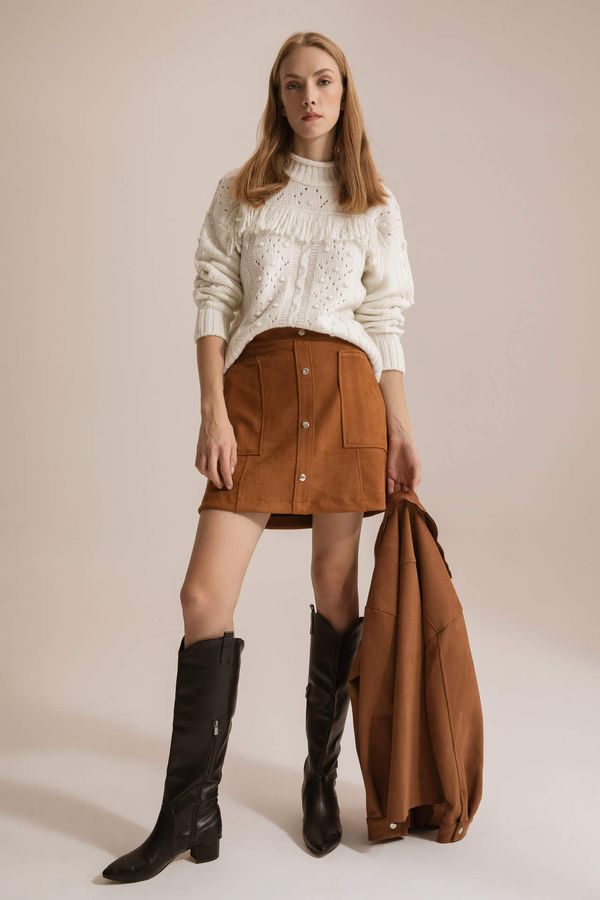 DEFACTO DEFACTO A Cut Suede Normal Waist Mini Knitted Skirt