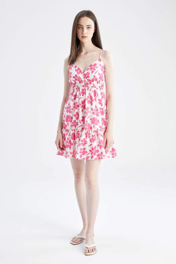 DEFACTO DEFACTO A Line Floral Strappy Mini Short Sleeve Woven Dress