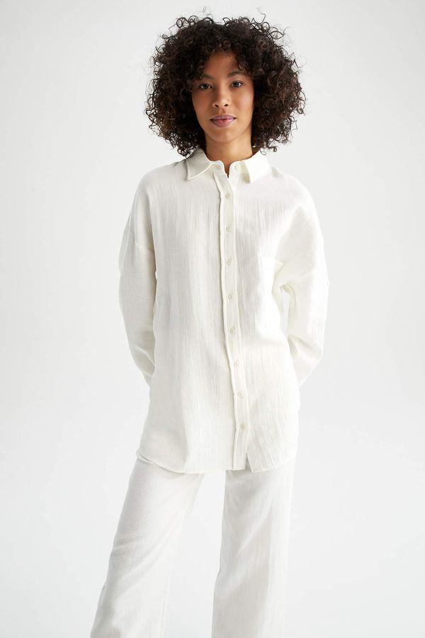 DEFACTO DEFACTO A-Line Long Sleeve Cotton Muslin Shirt Tunic