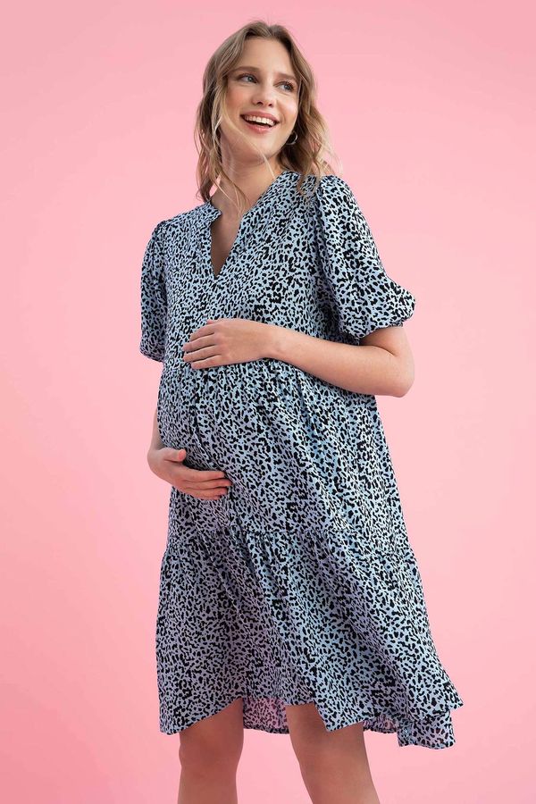 DEFACTO DEFACTO A-Line Patterned Crew Neck Half Sleeved Ruffle Maternity Dress