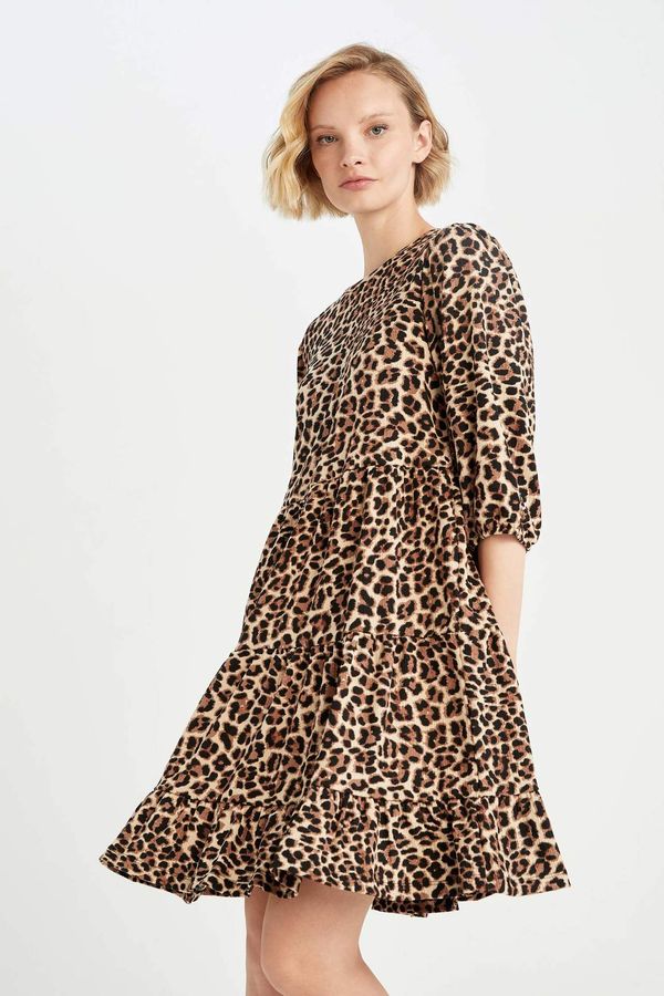 DEFACTO DEFACTO Animal Half Sleeve Mini Long Sleeve Dress