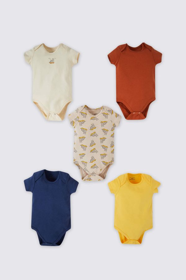 DEFACTO DEFACTO Baby Boy Animal Patterned 5-Piece Short Sleeve Snap Fastener Body