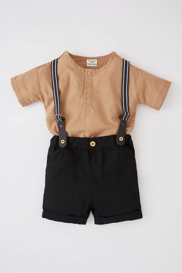 DEFACTO DEFACTO Baby Boy Command Collar Short Sleeve Shirt Shorts Pants Suspender Suit