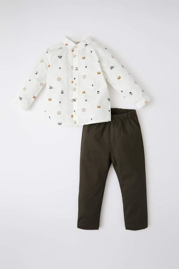 DEFACTO DEFACTO Baby Boy Lion Pattern Cotton Long Sleeve Shirt Pants Set