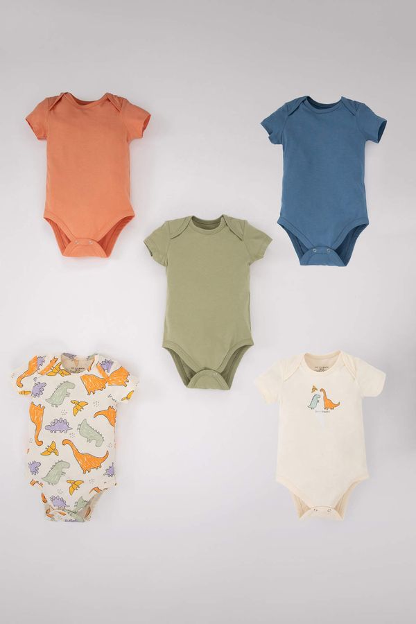 DEFACTO DEFACTO Baby Boy Palm Patterned Combed Cotton 5-Piece Short Sleeve Snap Fastener Body