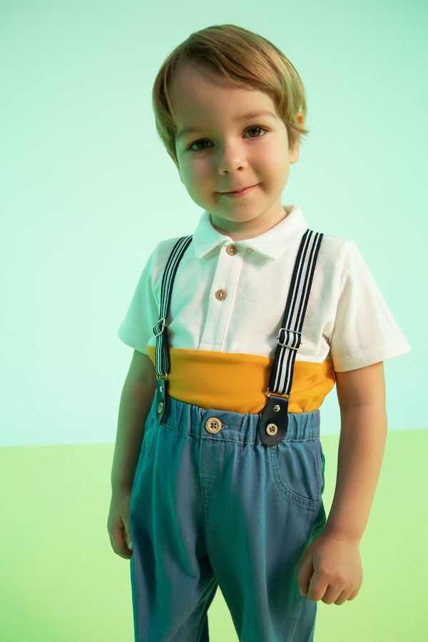 DEFACTO DEFACTO Baby Boy Polo Collar Color Block Cotton Short Sleeved T-Shirt