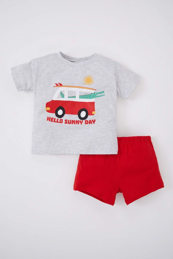 DEFACTO DEFACTO Baby Boy Printed Short Sleeve T-Shirt Shorts 2-Pack Set