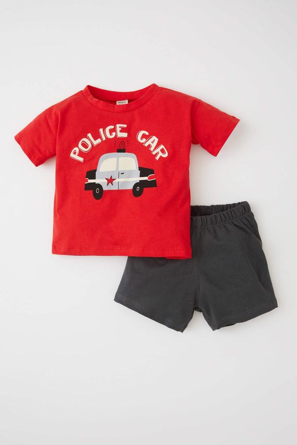 DEFACTO DEFACTO Baby Boy Regular Fit Car Printed Cotton Short Sleeve T-Shirt Shorts Set