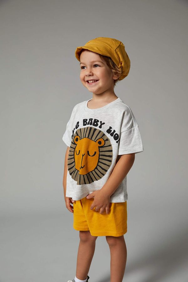 DEFACTO DEFACTO Baby Boy Regular Fit Lion Printed Cotton Short Sleeve T-Shirt Shorts Set