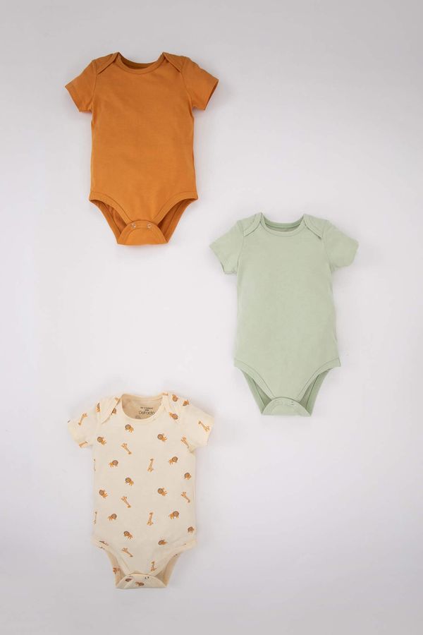 DEFACTO DEFACTO Baby Boy Safari Combed Cotton 3-Set Short Sleeve Snap Fastener Body