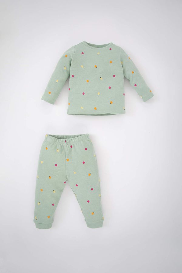 DEFACTO DEFACTO Baby Girl Crew Neck Fruit Patterned Waffle 2-Pajamas