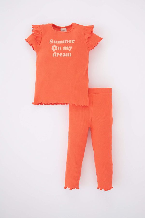 DEFACTO DEFACTO Baby Girl Crew Neck Slogan Printed Ribbed Camisole 2-Piece Set