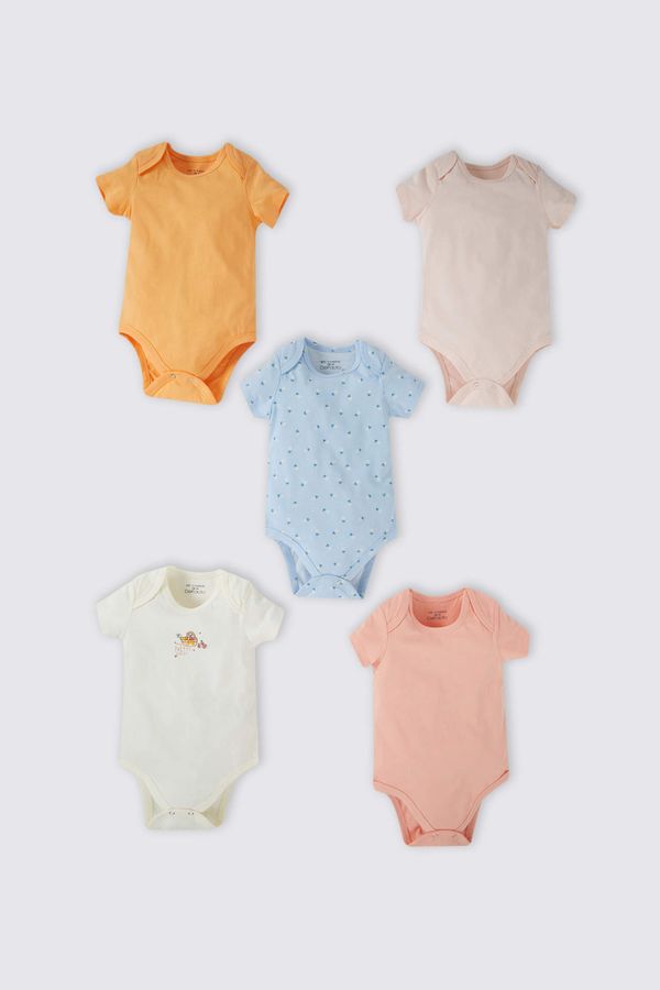 DEFACTO DEFACTO Baby Girl Envelope Collar Floral Combed Combed 5 Piece Short Sleeved Snap Fastener Body