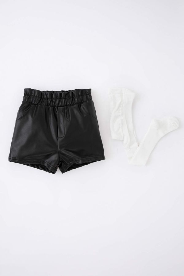 DEFACTO DEFACTO Baby Girl Faux Leather Shorts Socks Set