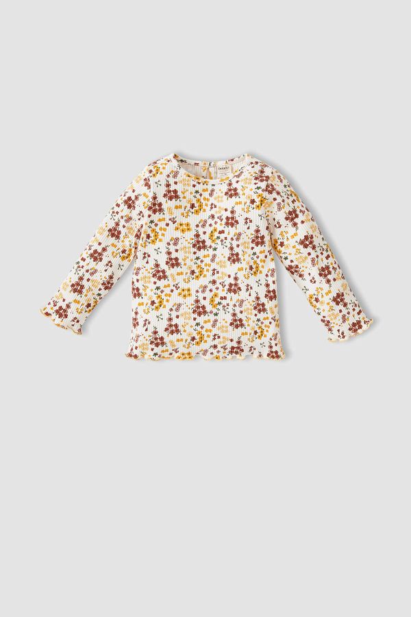 DEFACTO DEFACTO Baby Girl Floral Patterned Crew Neck Ribbed Long Sleeved T-Shirt