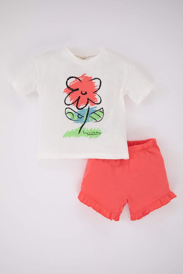 DEFACTO DEFACTO Baby Girl Floral Printed Short Sleeve T-Shirt Shorts 2-Pack Set