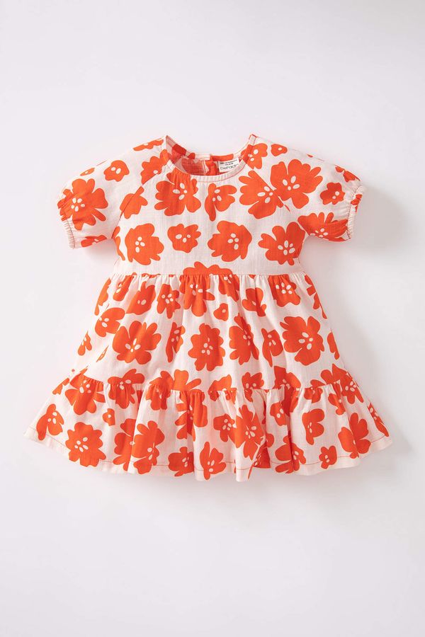 DEFACTO DEFACTO Baby Girl Floral Short Sleeve Linen Look Dress