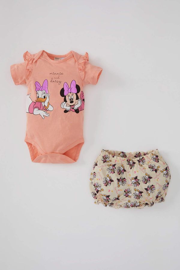 DEFACTO DEFACTO Baby Girl Minnie Mouse Licensed New Born Short Sleeve Cotton Snap Fastener Body Shorts Set