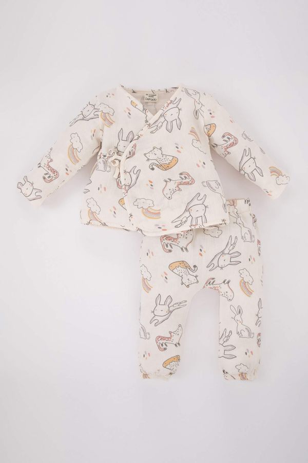 DEFACTO DEFACTO Baby Girl Patterned Long Sleeve Top Bottom Muslin 2-piece Set