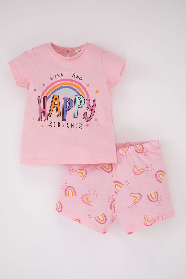 DEFACTO DEFACTO Baby Girl Printed Short Sleeved Combed Cotton 2-Pajama Set
