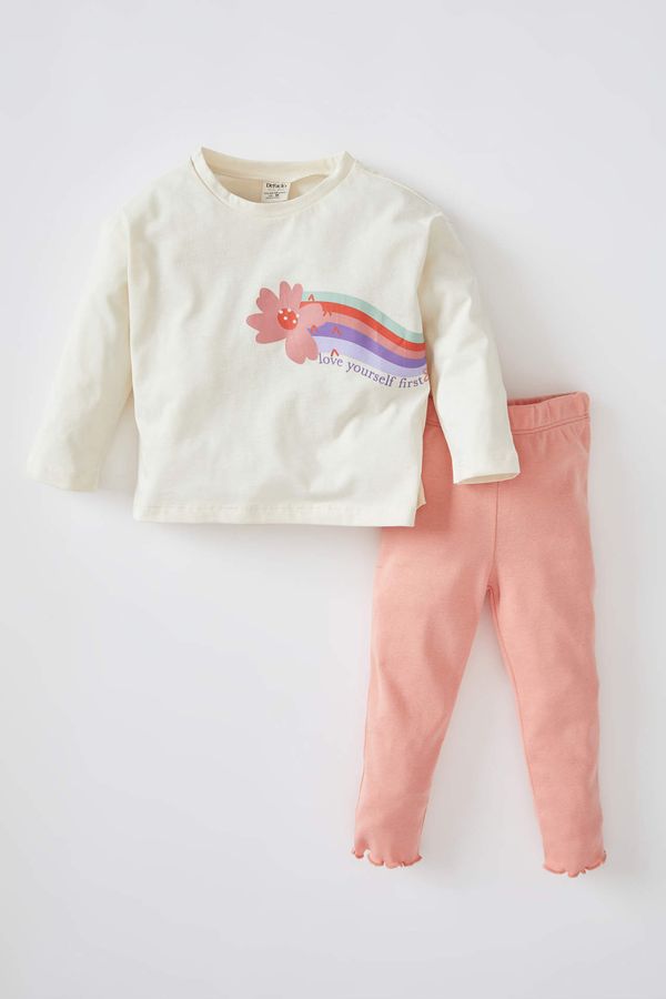DEFACTO DEFACTO Baby Girl Rainbow Printed Long Sleeve Cotton T-Shirt Leggings Set