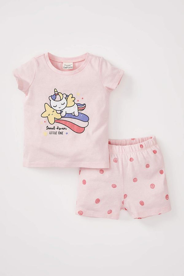 DEFACTO DEFACTO Baby Girl Regular Fit Animal Patterned Short Sleeve Pajamas Set