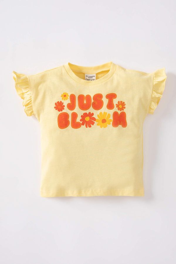 DEFACTO DEFACTO Baby Girl Regular Fit Crew Neck Slogan Printed Short Sleeved T-Shirt