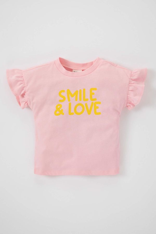 DEFACTO DEFACTO Baby Girl Regular Fit Crew Neck Slogan Printed Sustainable Short Sleeve T-Shirt