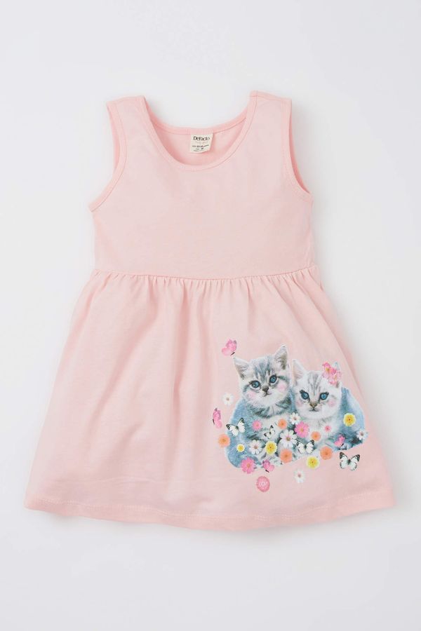 DEFACTO DEFACTO Baby Girl Regular Fit Cycling Collar Cat Printed Sleeveless Cotton Combed Cotton Dress