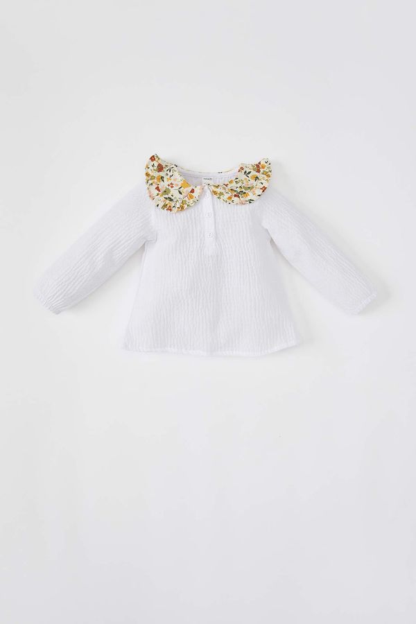 DEFACTO DEFACTO Baby Girl Regular Fit Floral Baby Collar Long Sleeve Textured Shirt