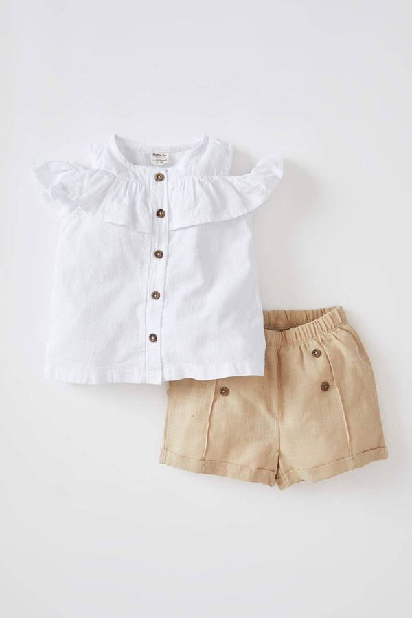 DEFACTO DEFACTO Baby Girl Sleeveless Linen Look Cotton Flounce Blouse Short Shorts Set