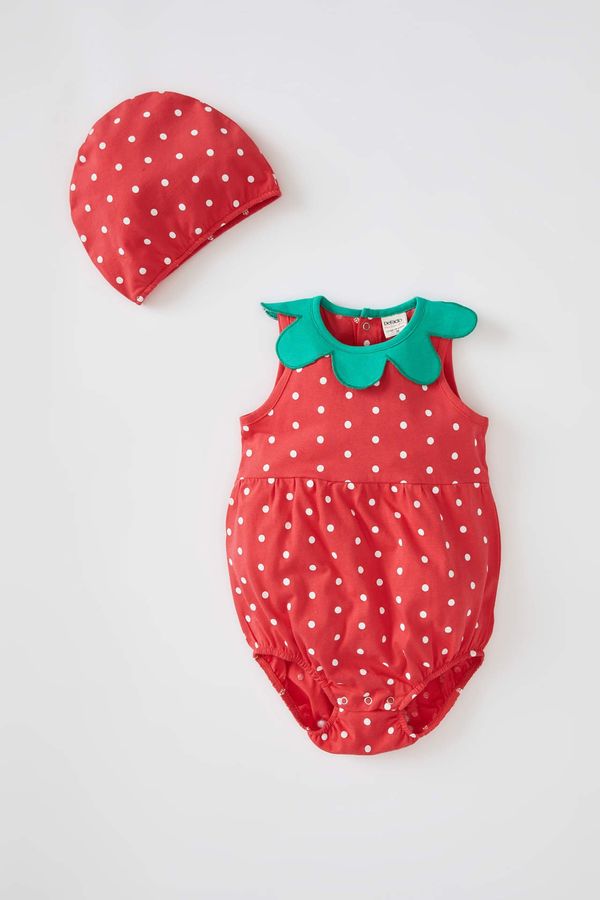 DEFACTO DEFACTO Baby Girl Strawberry Patterned Sleeveless Cotton Jumpsuit Set