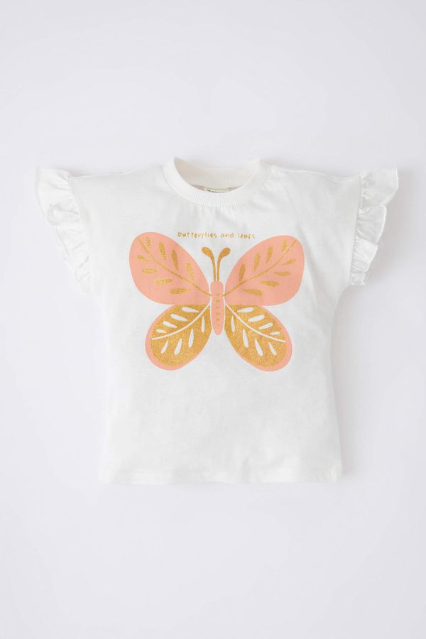 DEFACTO DEFACTO Baby Girls Regular Fit Crew Neck Butterfly Patterned Short Sleeved T-Shirt
