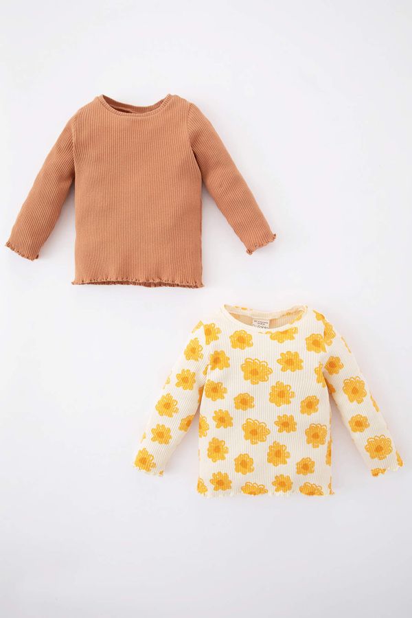 DEFACTO DEFACTO Baby Girls Regular Fit Crew Neck Floral Corduroy Camisole 2-Pack Long Sleeved T-Shirt