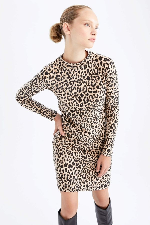 DEFACTO DEFACTO Bodycon Animal Long Sleeve Mini Long Sleeve Dress