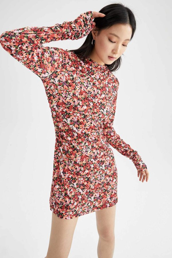 DEFACTO DEFACTO bodycon Printed Long Sleeve Mini Short Sleeve Knitted Dress