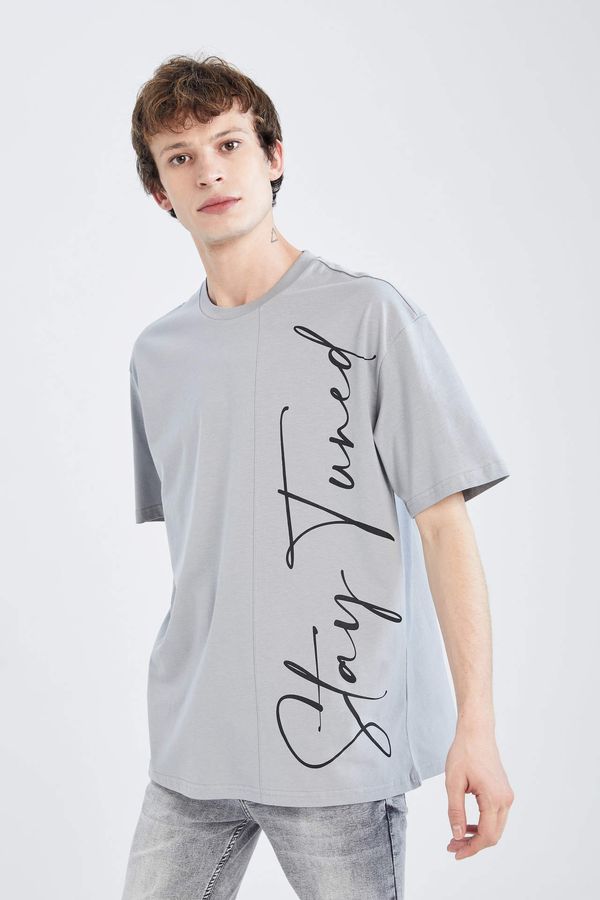 DEFACTO DEFACTO Boxy Fit Crew Neck Shorts Sleeve Slogan Print T-Shirt