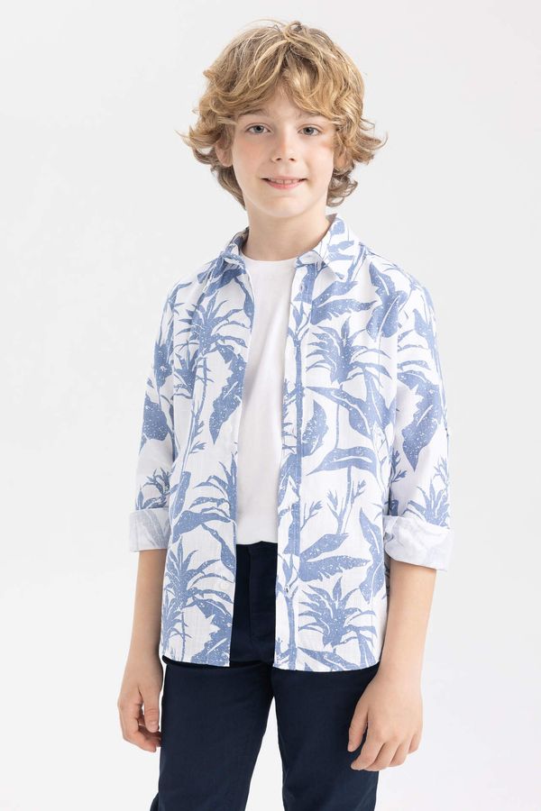 DEFACTO DEFACTO Boy Floral Pattern Linen Look Long Sleeve Shirt