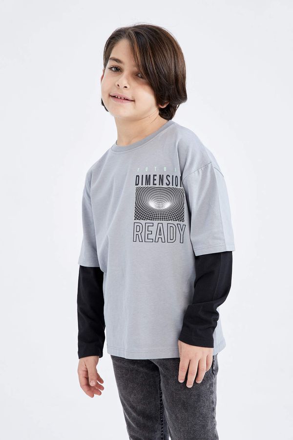 DEFACTO DEFACTO Boy Oversize Fit Crew Neck Combed Long Sleeve T-Shirt