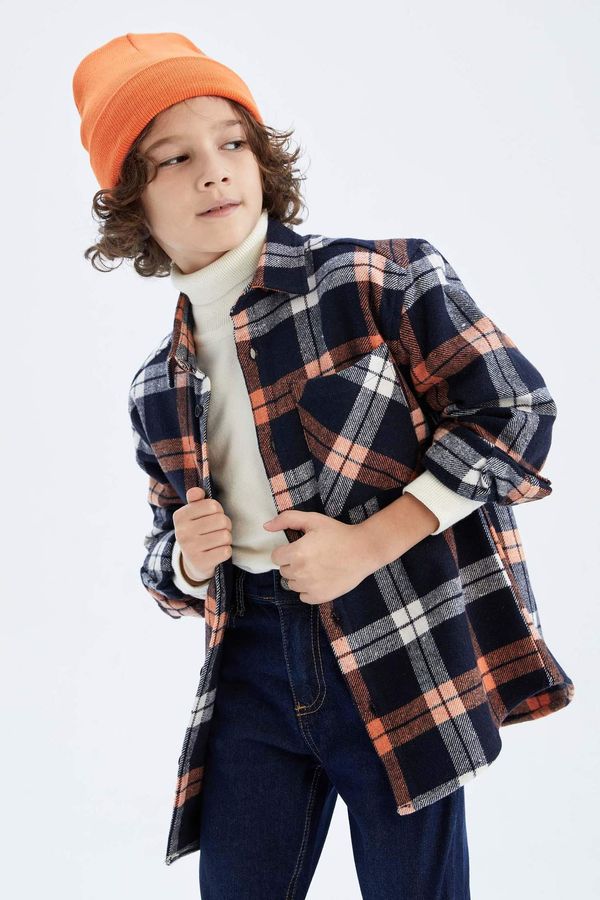 DEFACTO DEFACTO Boy Oversize Fit Polo Neck Flannel Long Sleeve Shirt