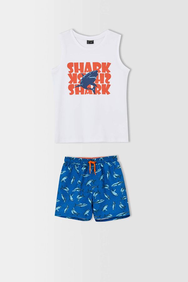 DEFACTO DEFACTO Boy Printed Sleeveless T-Shirt And Patterned Swim Shorts Set