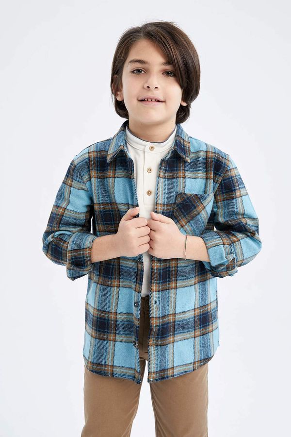 DEFACTO DEFACTO Boy Regular Fit Polo Neck Flannel Long Sleeve Shirt