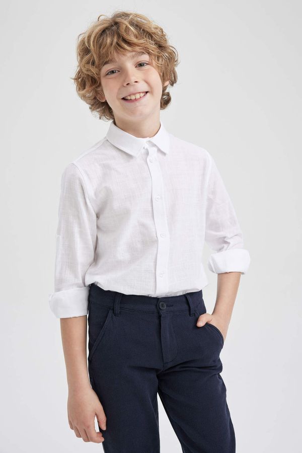 DEFACTO DEFACTO Boy Regular Fit Polo Neck Poplin Long Sleeve Shirt