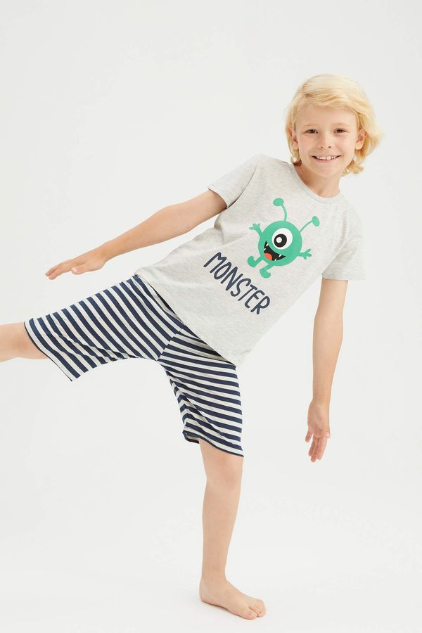 DEFACTO DEFACTO Boy Regular Fit Short Sleeve Monster Print Pyjama Set